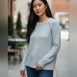 Sleeping On Snow Embellished Pale Blue Green Cotton Blend Crew Neck Sweater S